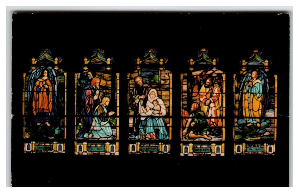 Nativity Stained Glass Windows First Presbyterian Church Haddonfield NJ Postcard
